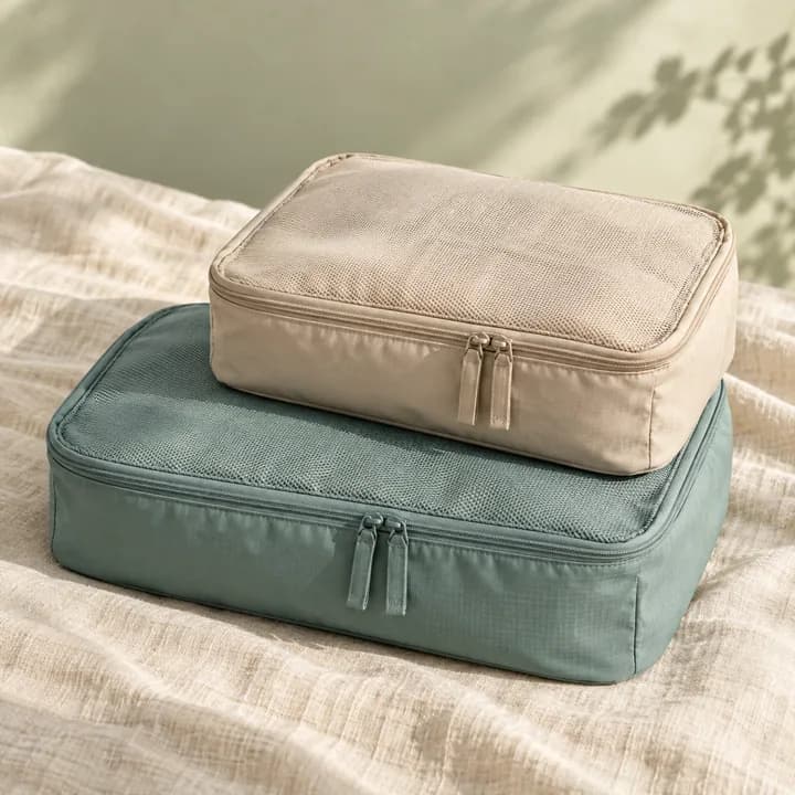 Illustrative pair of fabric packing cubes