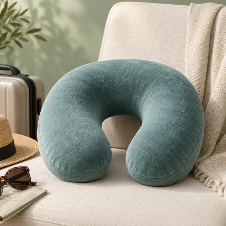 Illustrative teal travel neck pillow